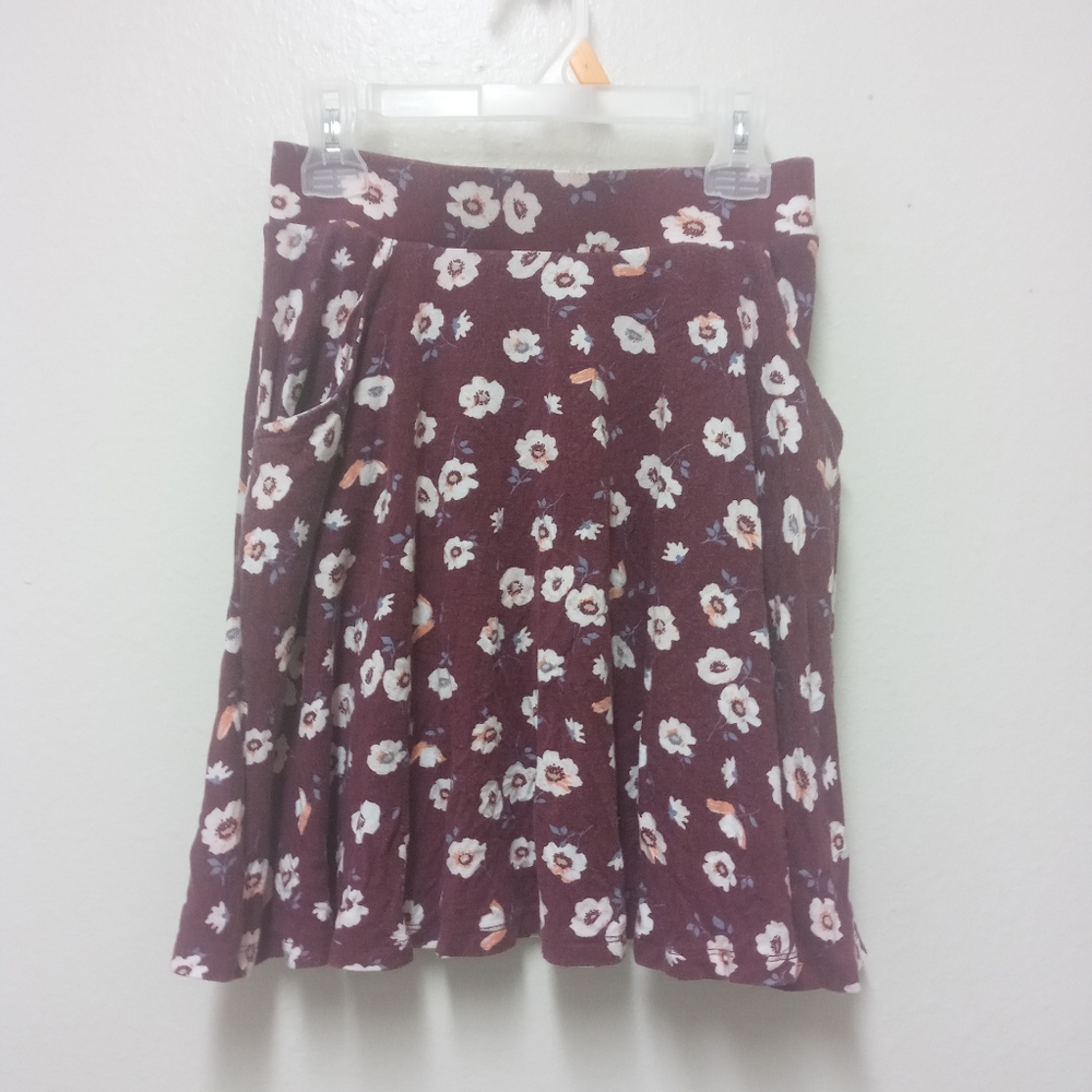 Burgundy Floral Skater Skirt